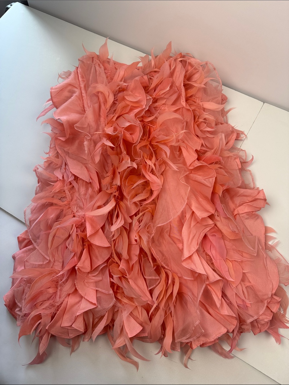 Silk Coral Feathered Short Mini Dress - Picture 9 of 11